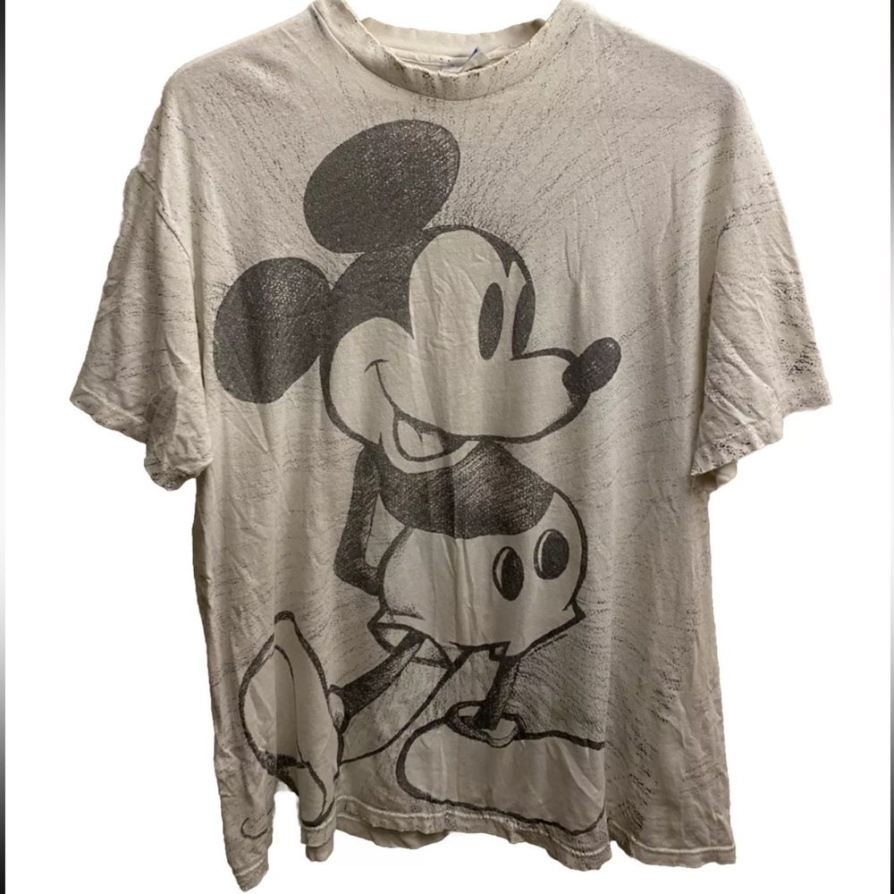 Vintage Mickey Mouse Disney Distressed Shirt AOP 2-Sided Single Stitch USA 2XL